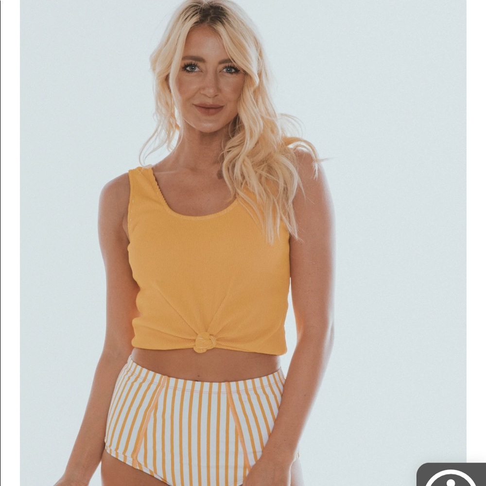 Yellow Ribbed Swim Top